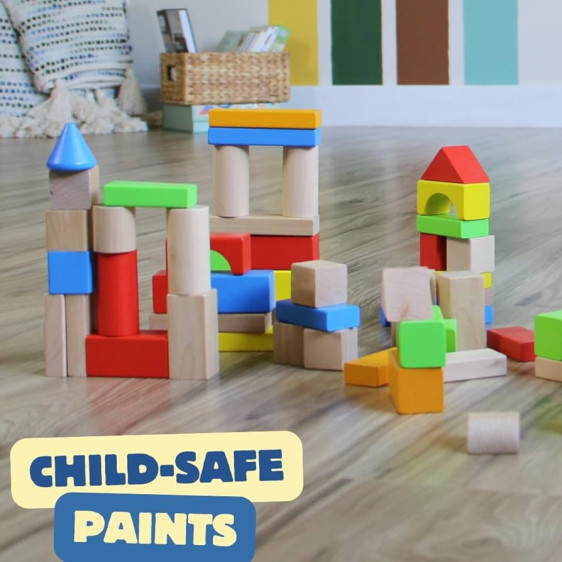 مكعبات بناء متعددة الألوان 100 قطعة - 100PCS OF WOODEN BLOCLS