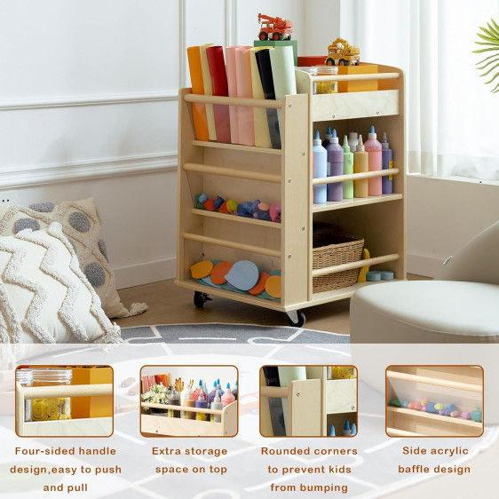 عربة تخزين مواد الفن والحرف الخشبية Wooden Art Craft Material Storage Trolley