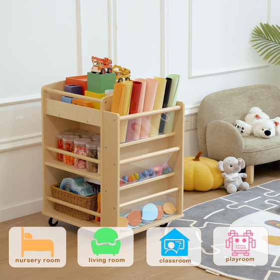 عربة تخزين مواد الفن والحرف الخشبية Wooden Art Craft Material Storage Trolley
