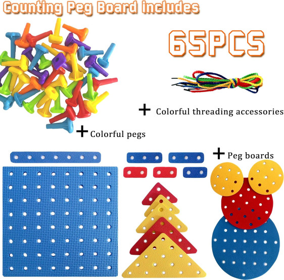 لوحة مسامير هندسية مع أوتاد – 65 قطعة