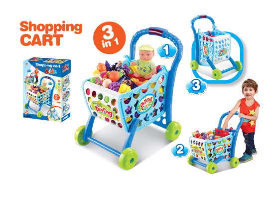 عربة تسوق زرقاء 3 في 1 - Blue Shopping Cart 3 in 1