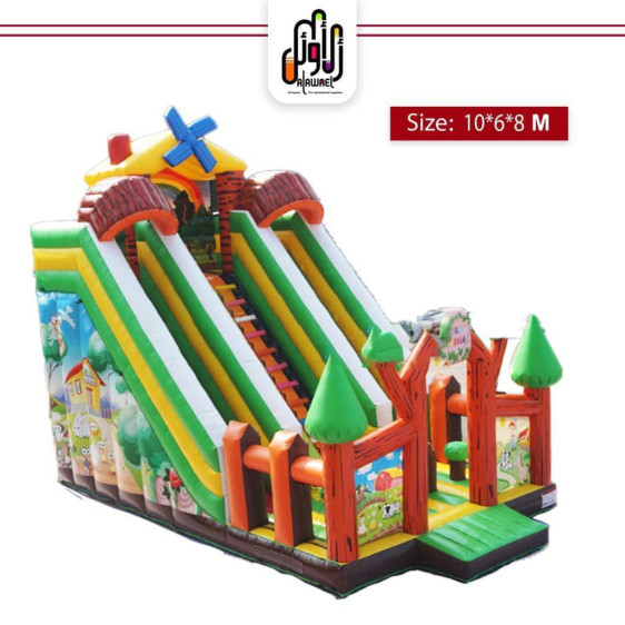 قلعة قفز قابلة للنفخ مع زحليقتين وسلم تسلق - Inflatable jumping castle with 2 slides and climbing ladder