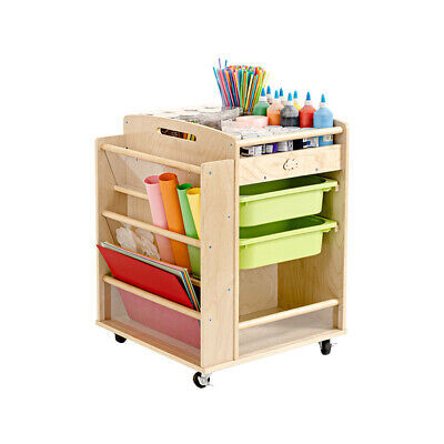 عربة تخزين مواد الفن والحرف الخشبية Wooden Art Craft Material Storage Trolley