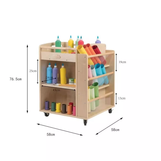 عربة تخزين مواد الفن والحرف الخشبية Wooden Art Craft Material Storage Trolley