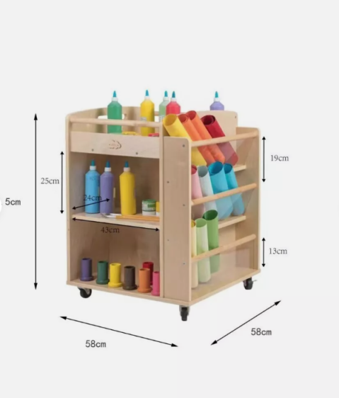 عربة تخزين مواد الفن والحرف الخشبية Wooden Art Craft Material Storage Trolley