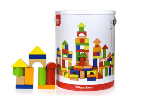 مكعبات بناء متعددة الألوان 100 قطعة - 100PCS OF WOODEN BLOCLS