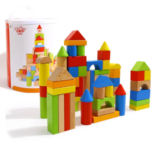 مكعبات بناء متعددة الألوان 100 قطعة - 100PCS OF WOODEN BLOCLS