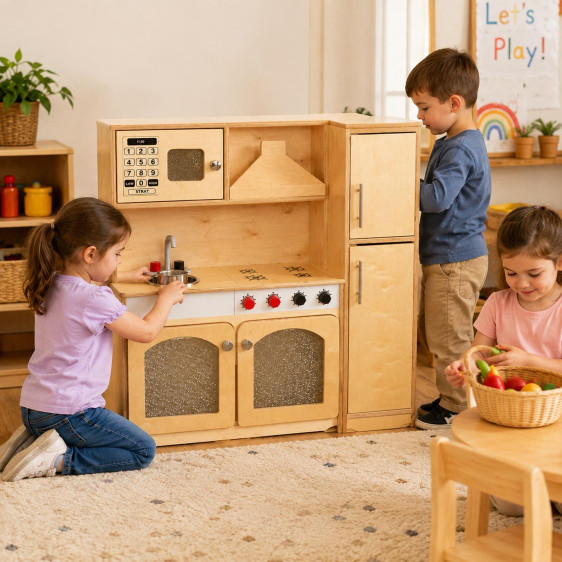 مطبخ خشب طبيعي كبير Large natural wood kitchen